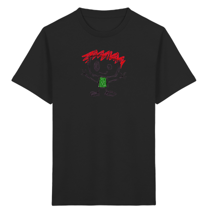 Kritzelkopf mit rotem Strubbelkamm - Kinder Bio T-Shirt Vorderseite