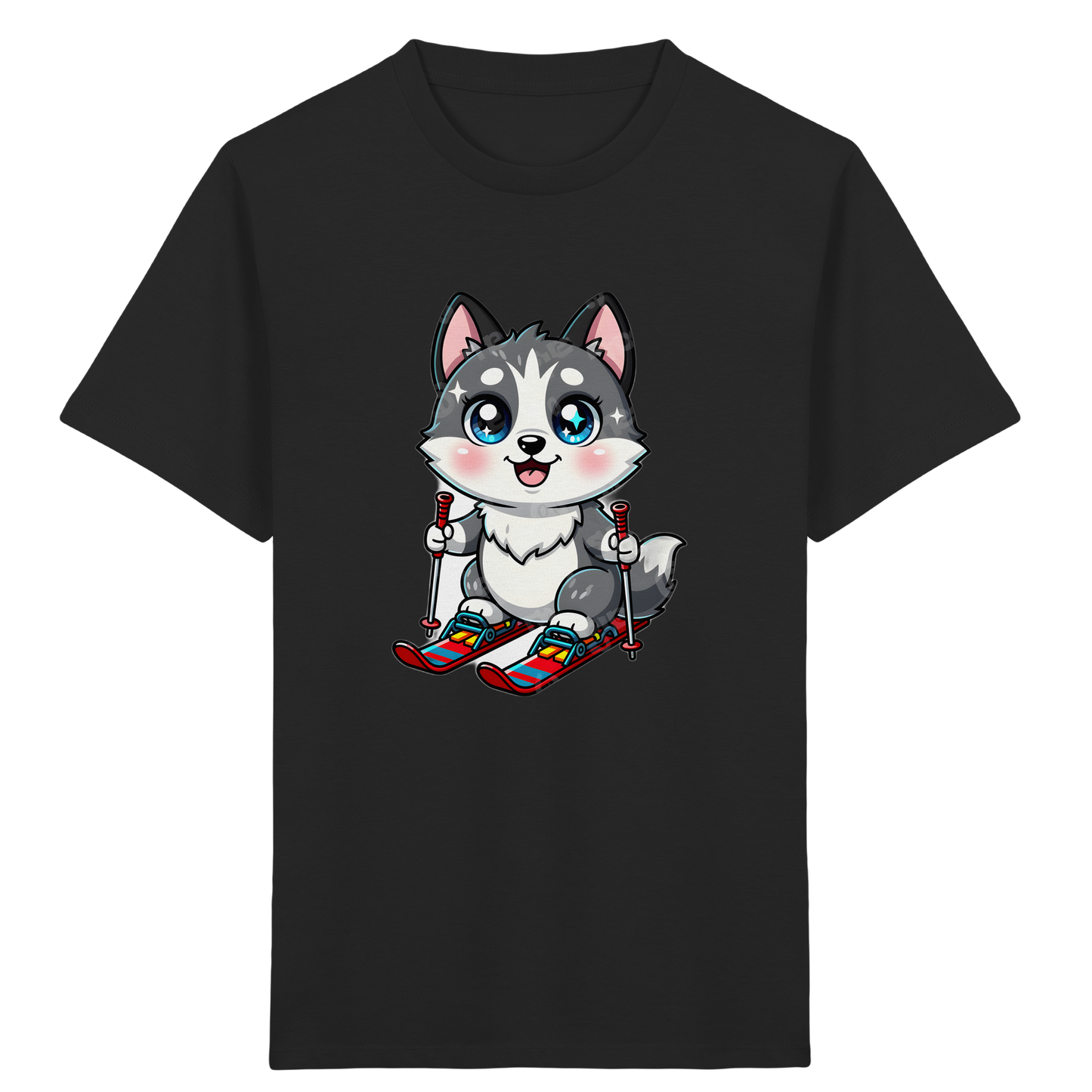 Husky Welpe auf Skiern T-Shirt