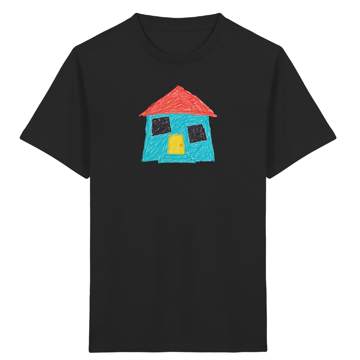 Türkises Haus mit Zwillingsfenstern - Kinder Bio T-Shirt Vorderseite