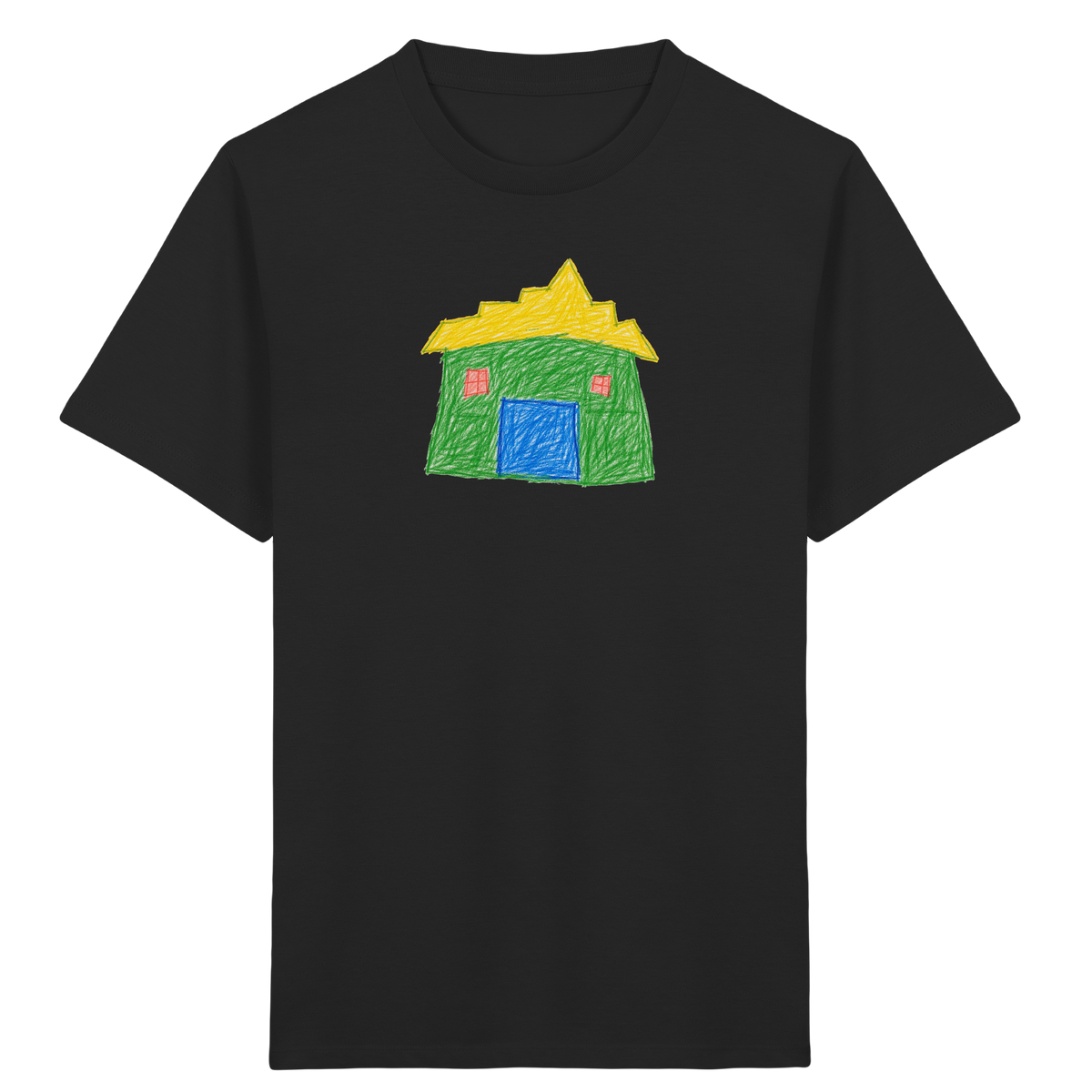 Grünes Haus mit Stufendach - Kinder Bio T-Shirt Vorderseite