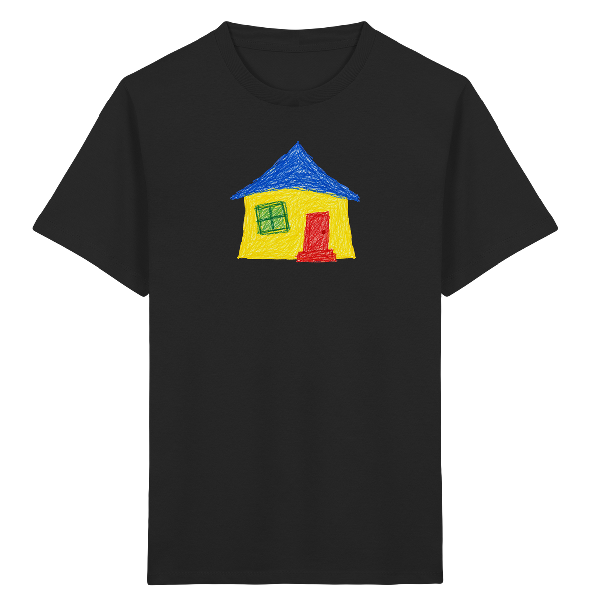 Gelbblaues Haus Kinderzeichnung - Kinder Bio T-Shirt Vorderseite