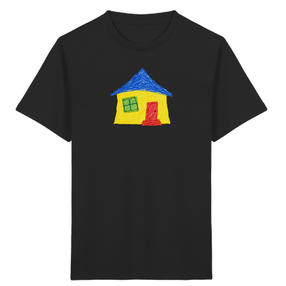 Gelbblaues Haus Kinderzeichnung - Kinder Bio T-Shirt Vorderseite