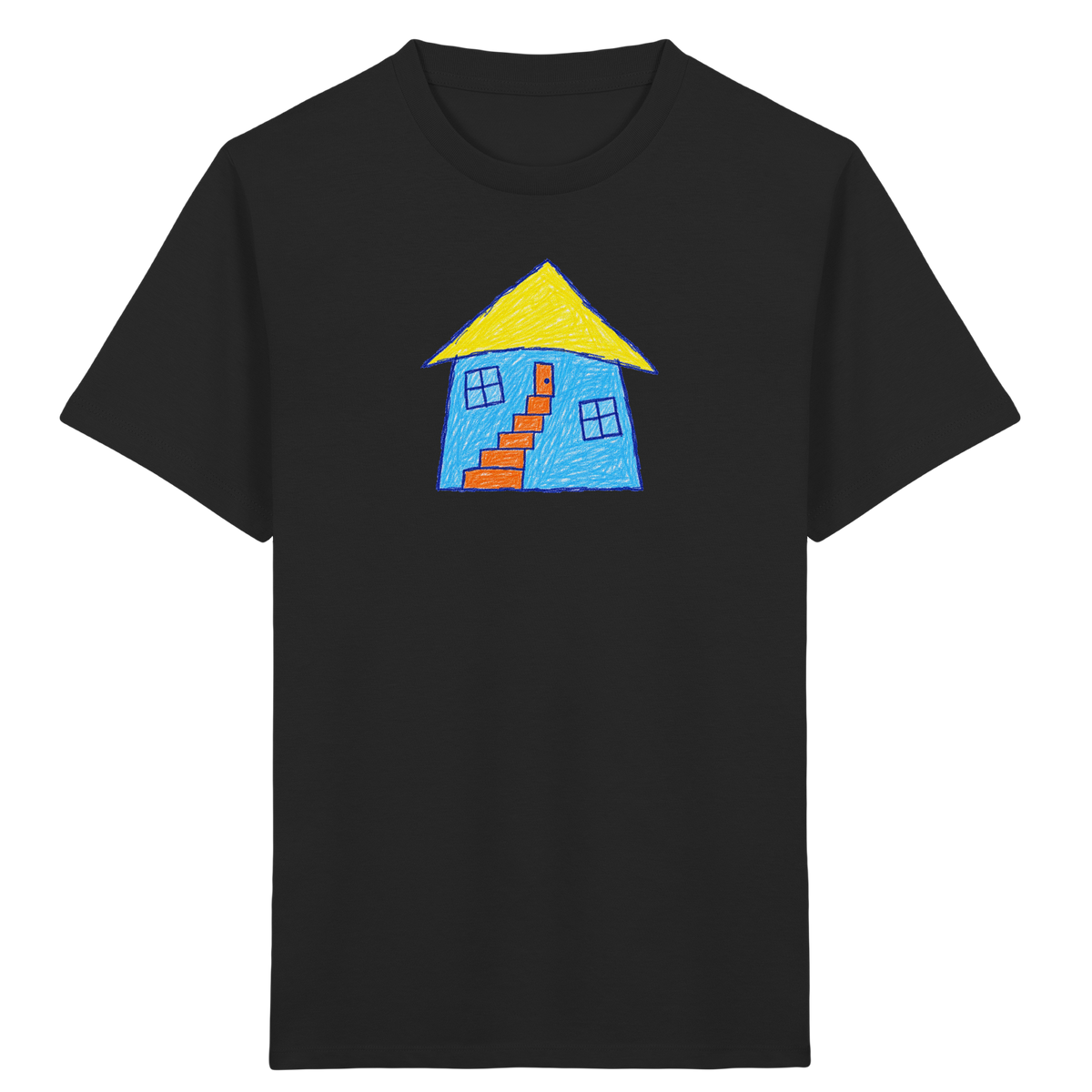 Blaues Treppenhaus Kinderzeichnung - Kinder Bio T-Shirt Vorderseite