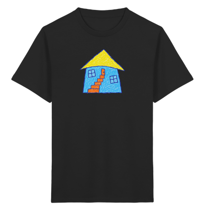 Blaues Treppenhaus Kinderzeichnung - Kinder Bio T-Shirt Vorderseite