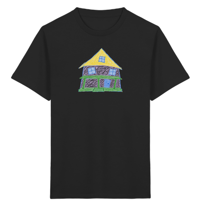 Lila Haus mit Veranda - Kinder Bio T-Shirt Vorderseite
