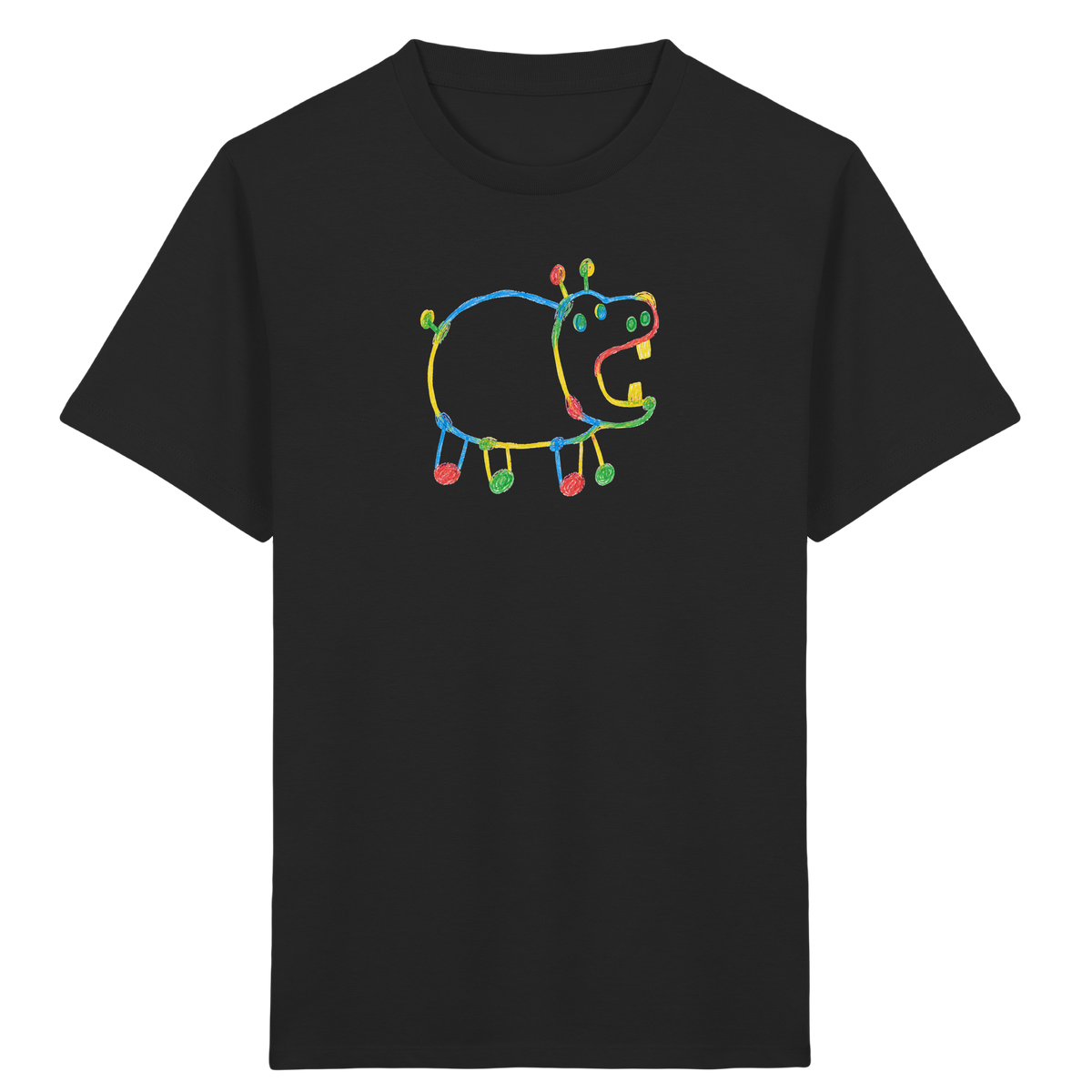 Buntes Farbpunkt Nilpferd Shirt - Kinder Bio T-Shirt Vorderseite