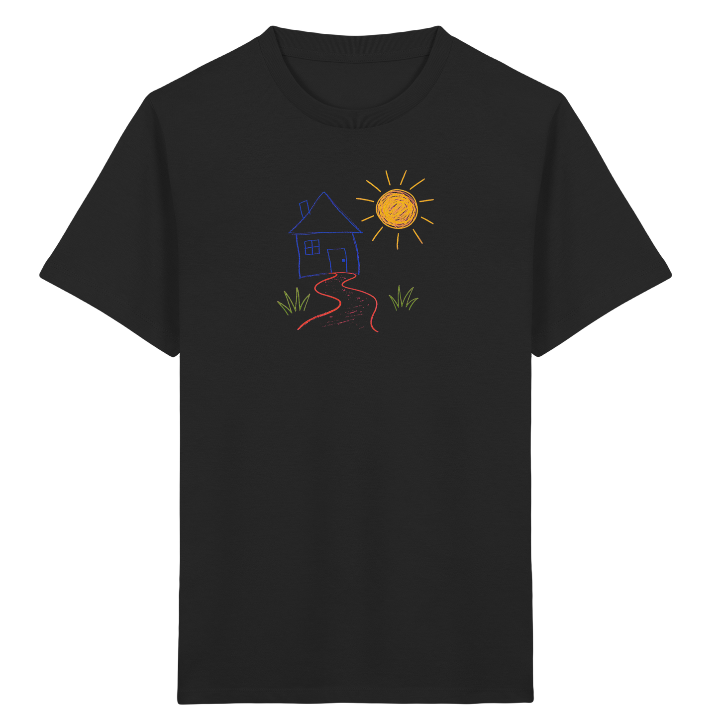 Kindershirt mit bunter Wachsmalstift Zeichnung - Kinder Bio T-Shirt
