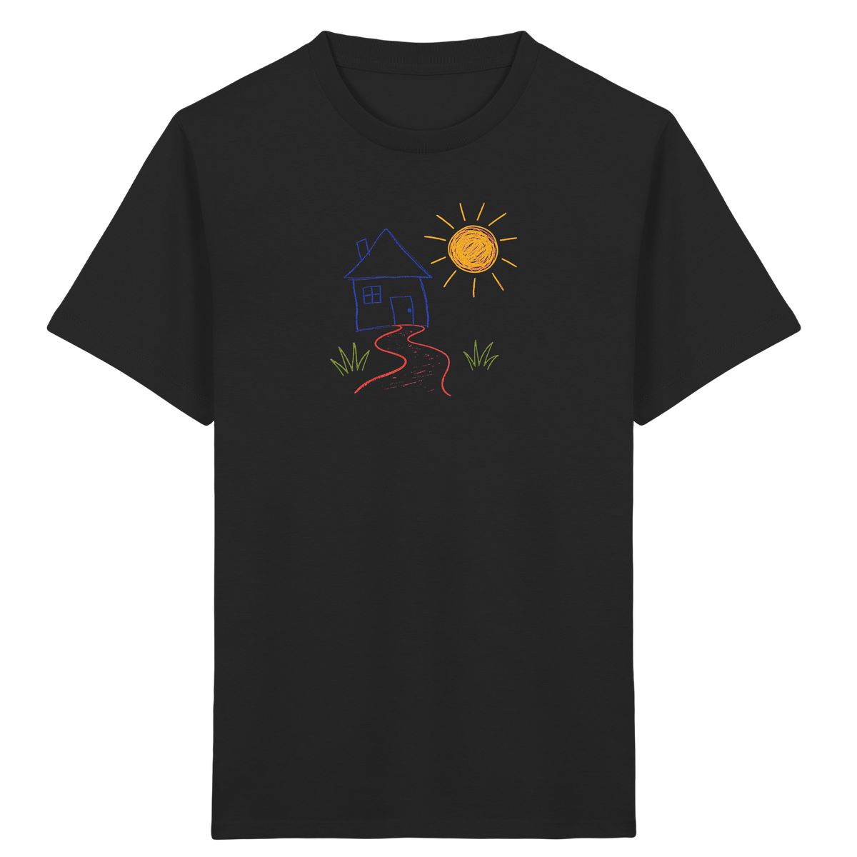 Kindershirt mit bunter Wachsmalstift Zeichnung - Kinder Bio T-Shirt
