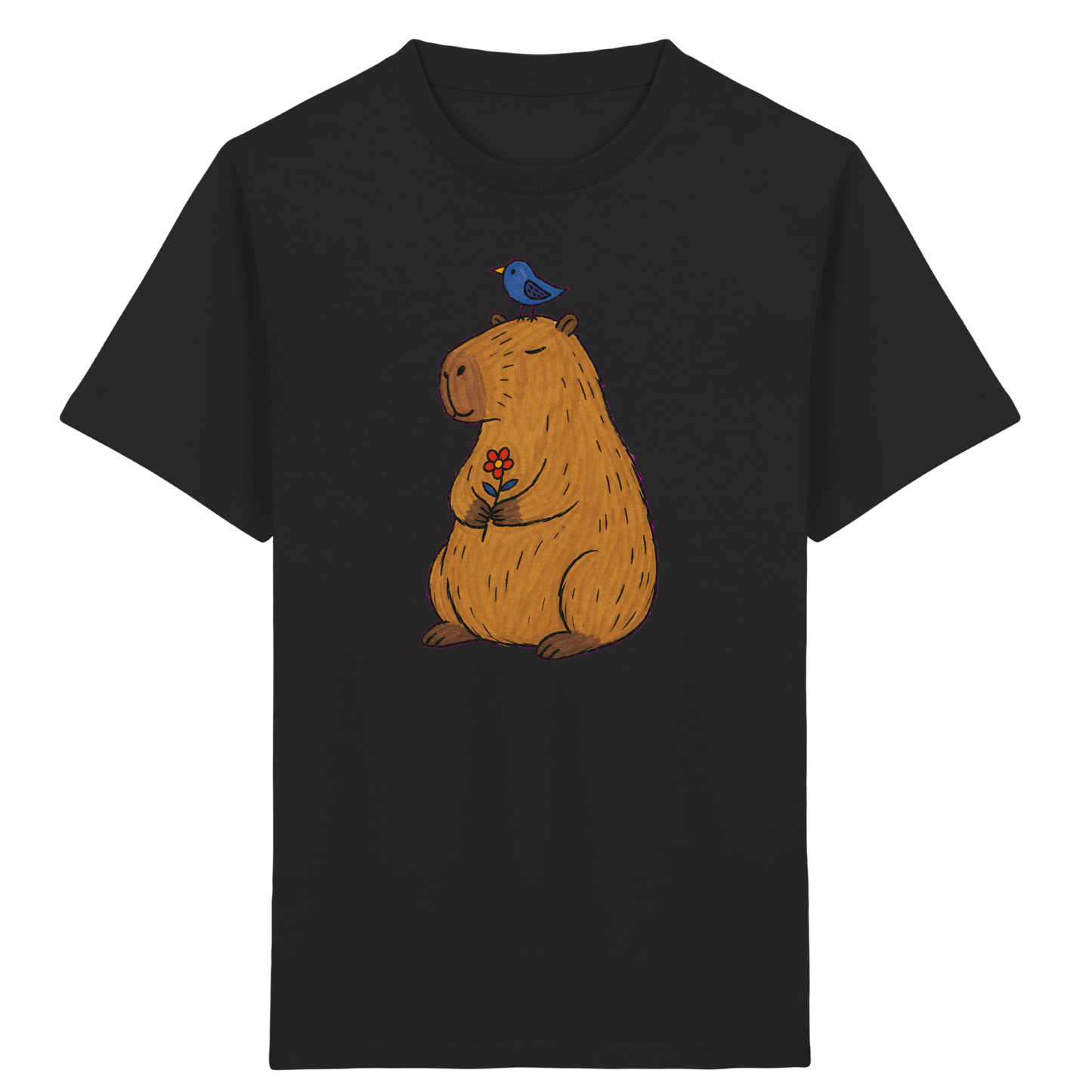 Süßes Capybara T-Shirt mit Vogel - Kinder Bio T-Shirt
