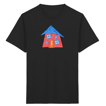 Korallenrotes Haus mit blauem Dach - Kinder Bio T-Shirt Vorderseite