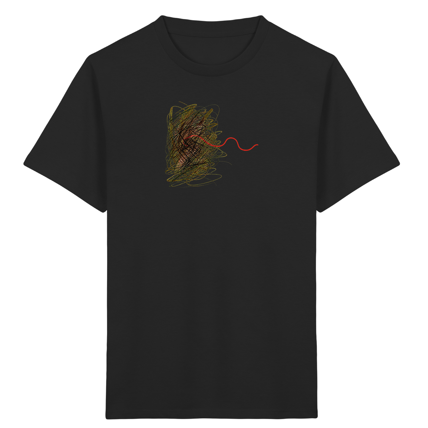 Abstraktes Kritzel-T-Shirt mit roter Linie - Kinder Bio T-Shirt