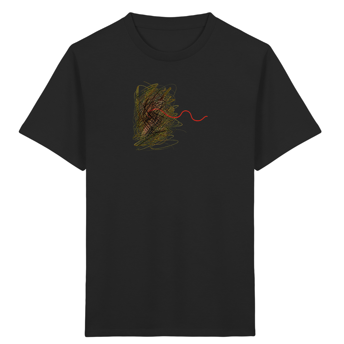 Abstraktes Kritzel-T-Shirt mit roter Linie - Kinder Bio T-Shirt