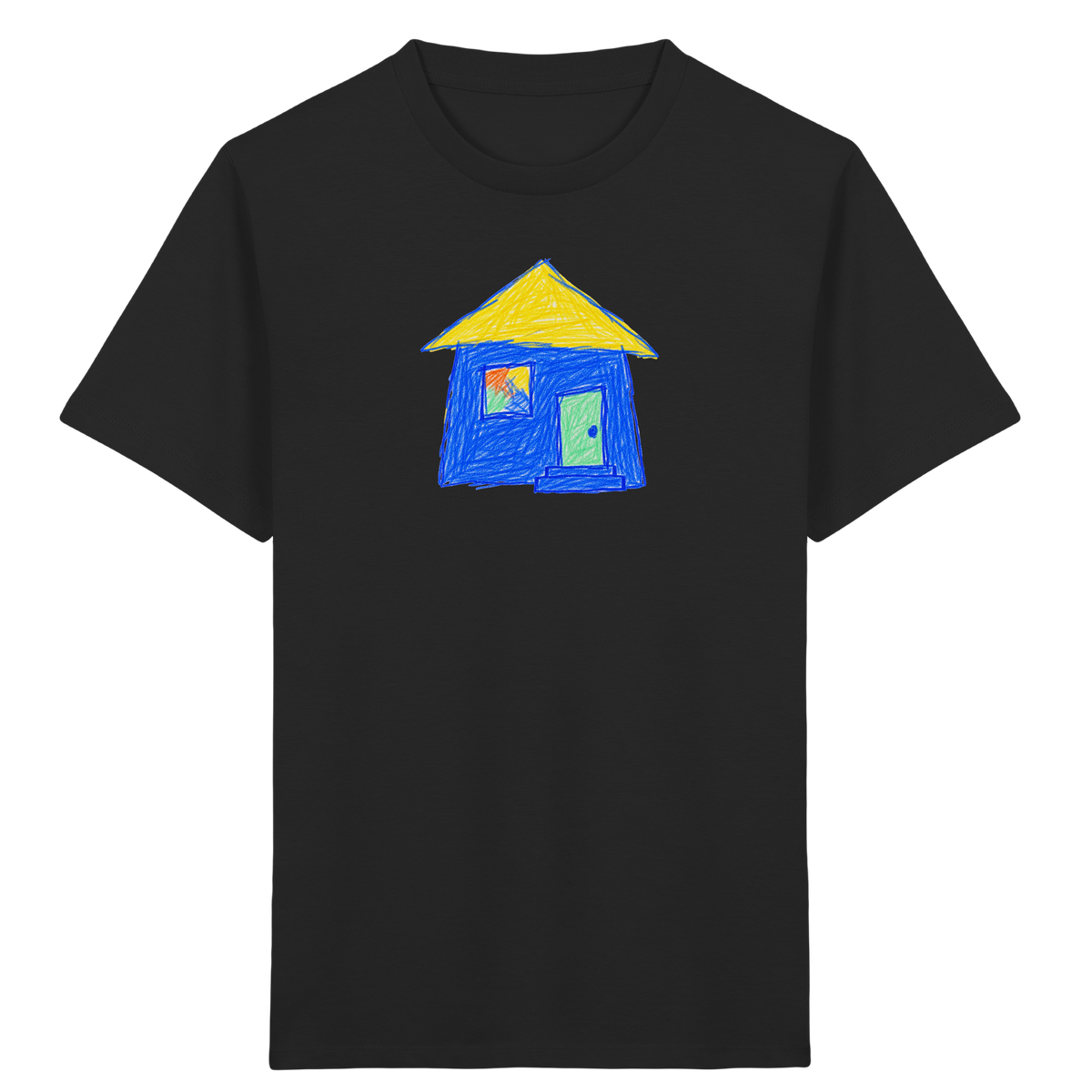 Blaues Regenbogenfenster Haus - Kinder Bio T-Shirt Vorderseite