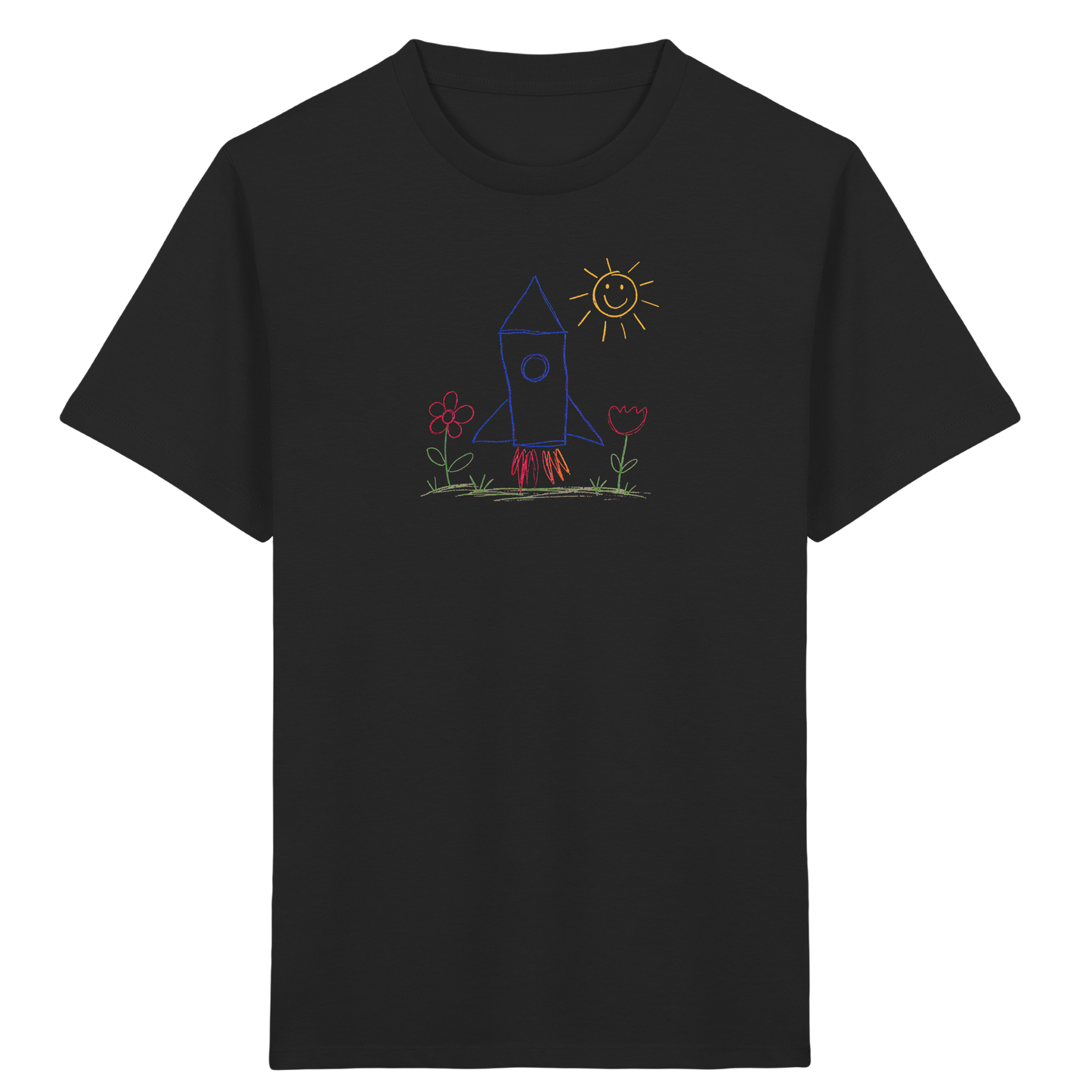 Fröhliches Raketen T-Shirt mit Kinderzeichnung - Kinder Bio T-Shirt