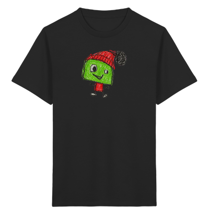 Kritzelkopf mit roter Bommelmütze - Kinder Bio T-Shirt Vorderseite