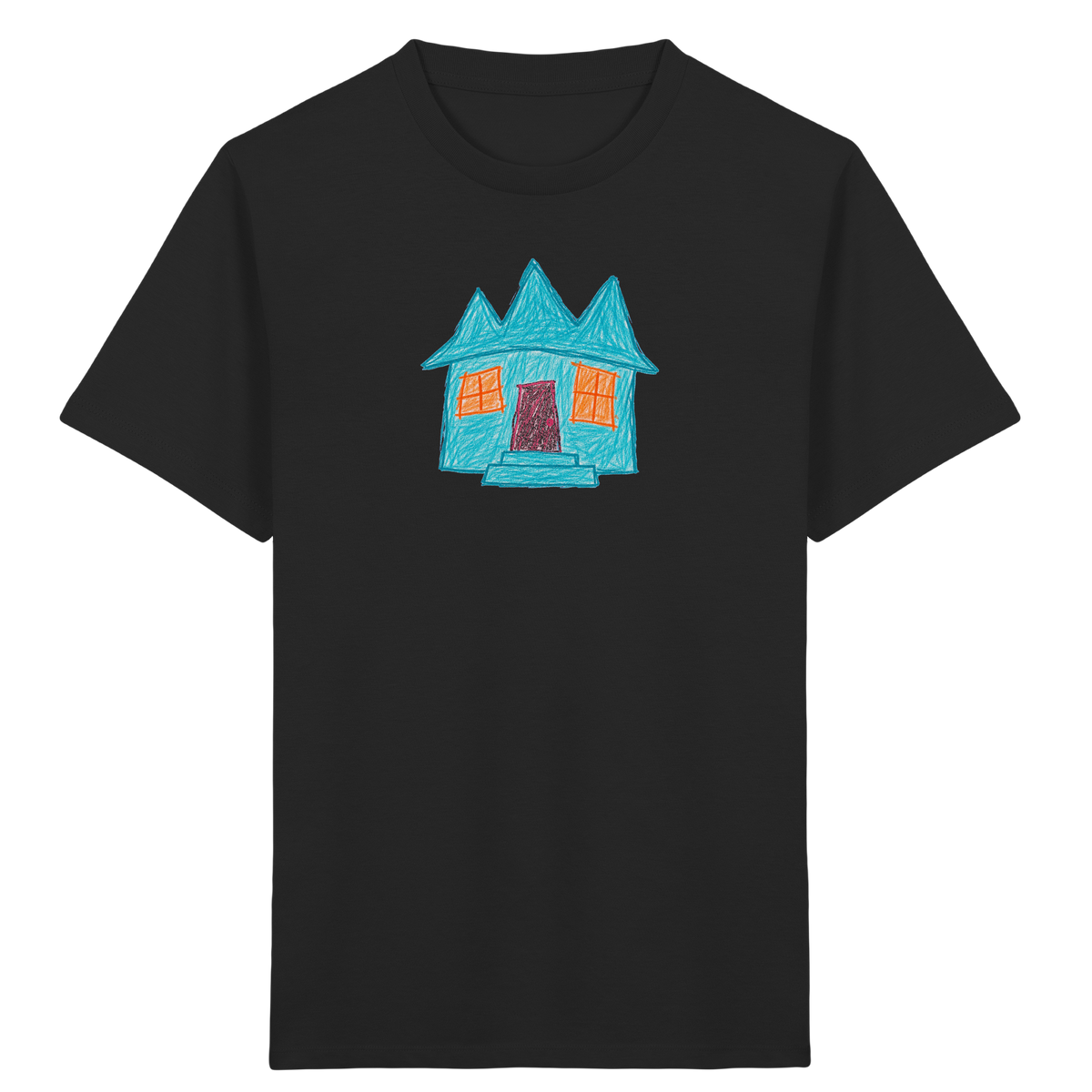 Türkises Zickzackhaus Kinder Shirt - Kinder Bio T-Shirt Vorderseite