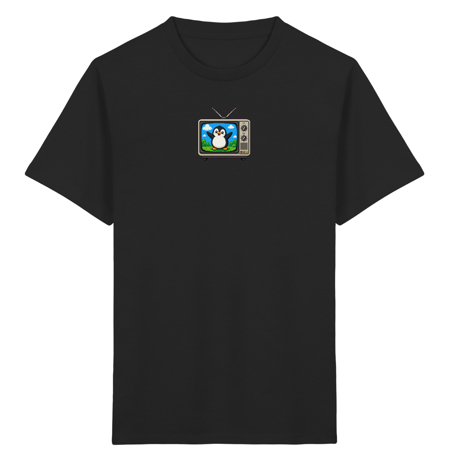 Pixel Pinguin vor Retro-TV: Kinder T-Shirt - Kinder Bio T-Shirt