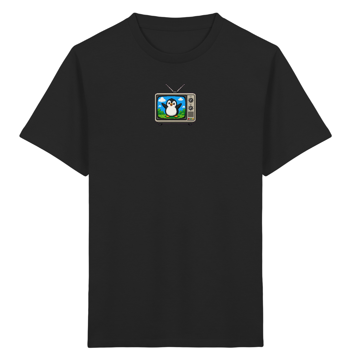 Pixel Pinguin vor Retro-TV: Kinder T-Shirt - Kinder Bio T-Shirt