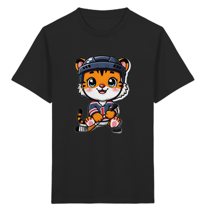 Eishockey-Tiger mit Hockeyschläger – Kinder Bio-T-Shirt