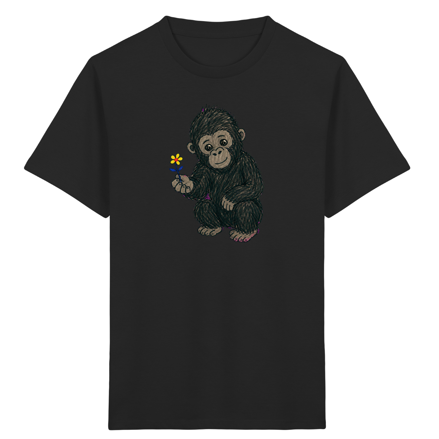 Süßes Gorilla Baby schenkt Blume - Kinder Bio T-Shirt