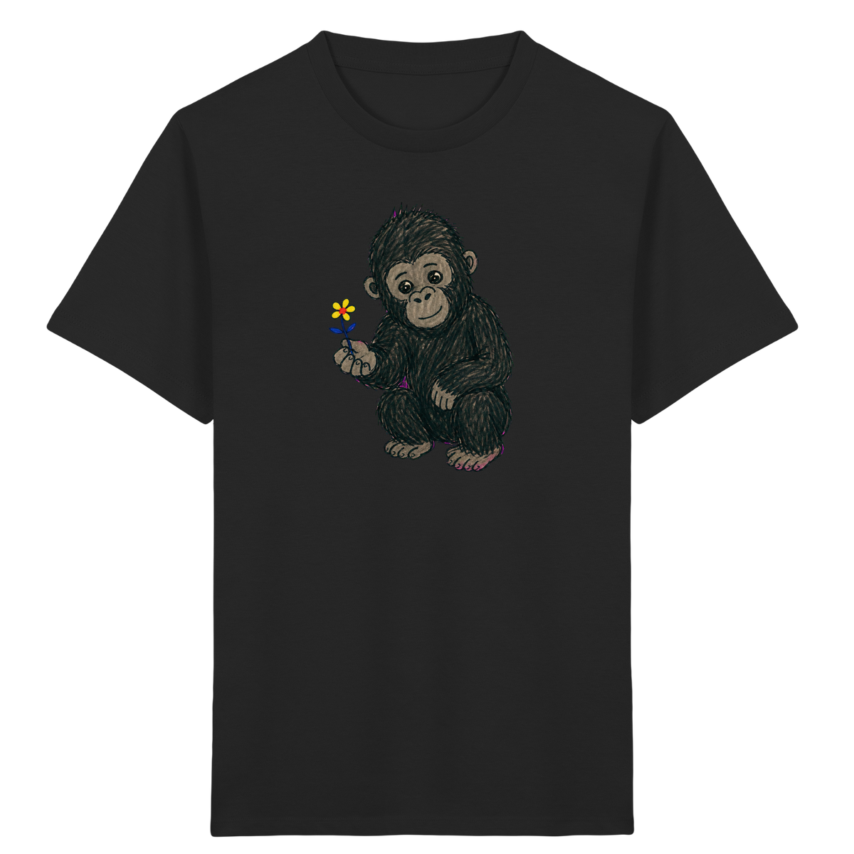 Süßes Gorilla Baby schenkt Blume - Kinder Bio T-Shirt