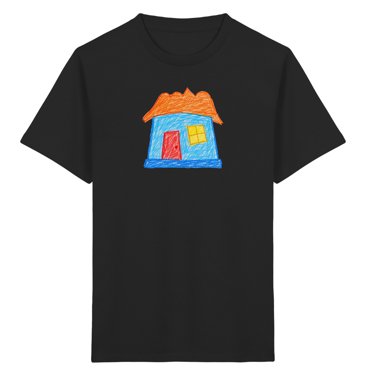 Himmelblaues Haus mit Wolkendach - Kinder Bio T-Shirt Vorderseite
