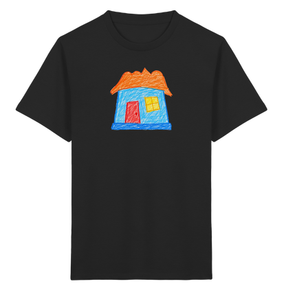 Himmelblaues Haus mit Wolkendach - Kinder Bio T-Shirt Vorderseite