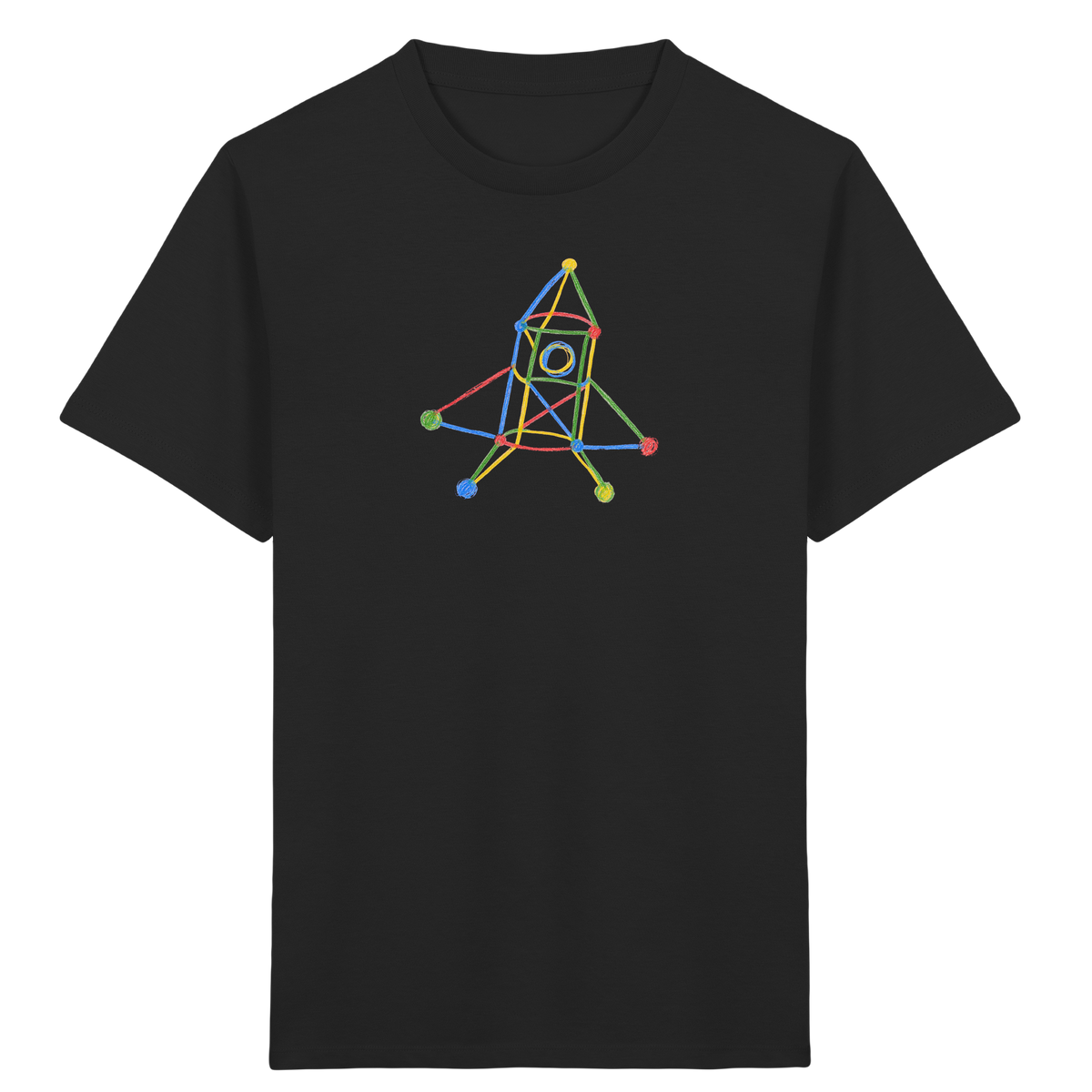 Bunte Rakete mit Farbpunkten - Kinder Bio T-Shirt Vorderseite