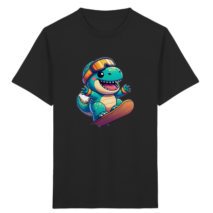 Dinosaurier auf dem Snowboard – Kinder Bio-T-Shirt