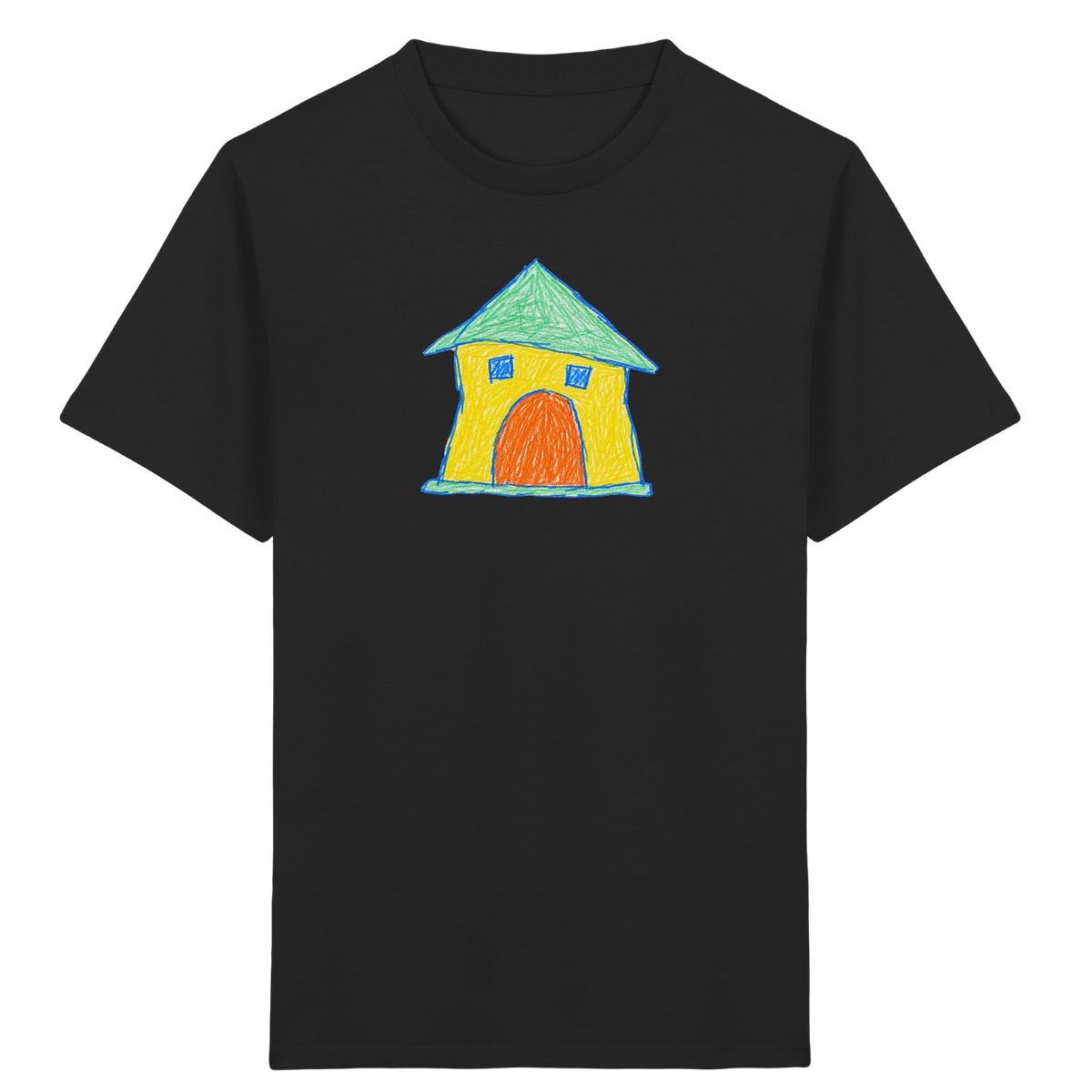 Gelbes Torhaus mit Mintdach - Kinder Bio T-Shirt Vorderseite
