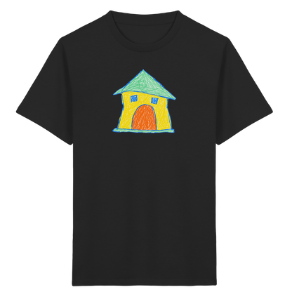 Gelbes Torhaus mit Mintdach - Kinder Bio T-Shirt Vorderseite