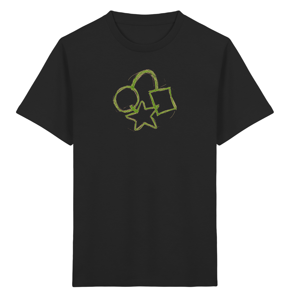 Grüne Formenfamilie mit Ranzen - Kinder Bio T-Shirt