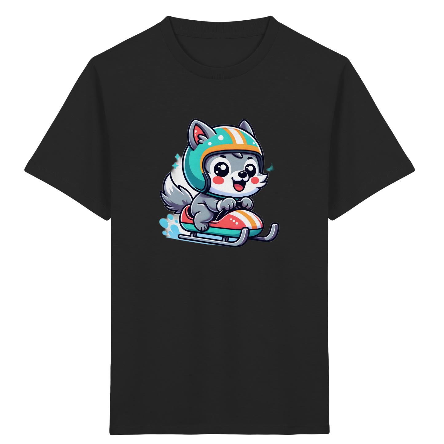 Cartoon Wolf Schlittenfahrt T-Shirt