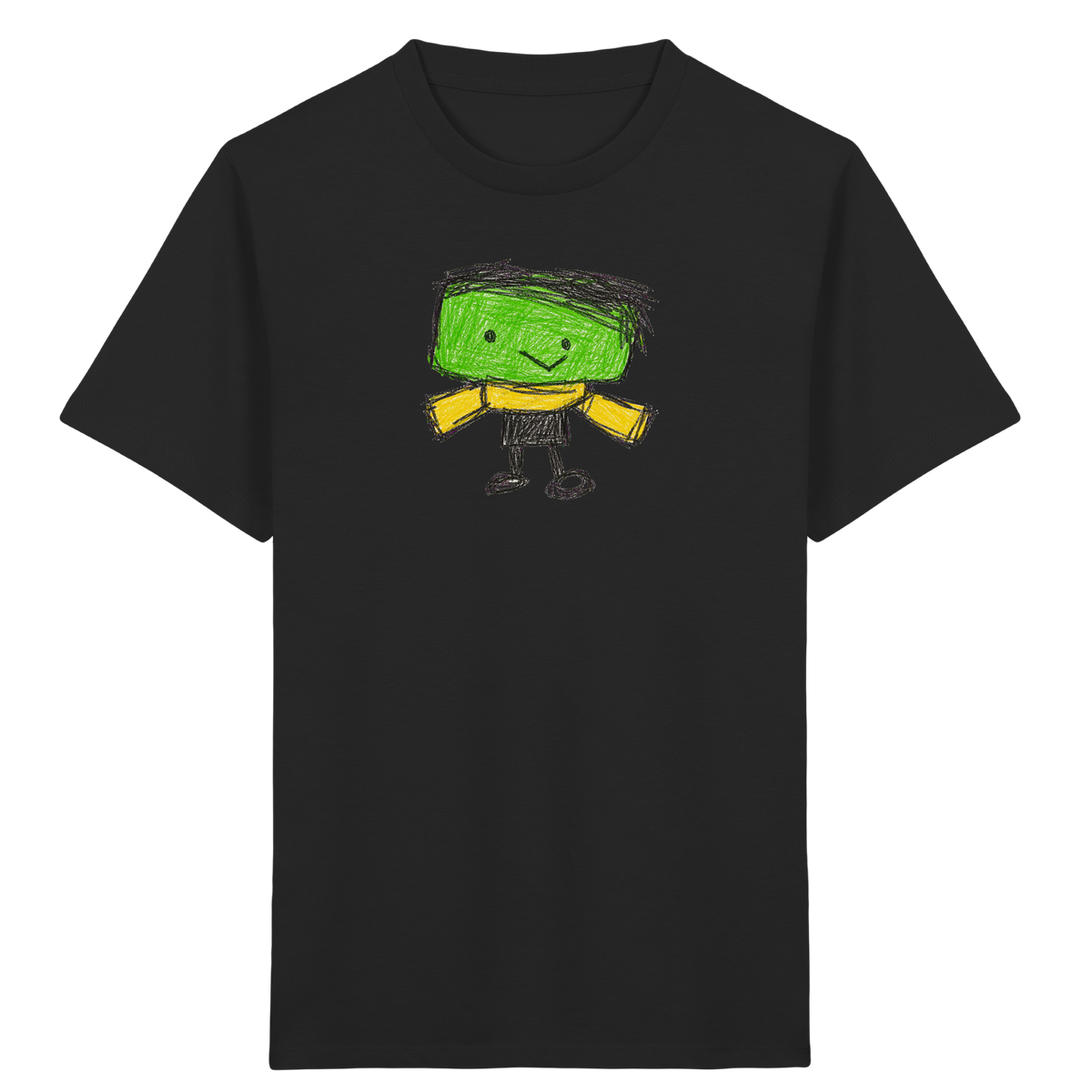 Kritzelkopf mit gelbem Schal - Kinder Bio T-Shirt Vorderseite