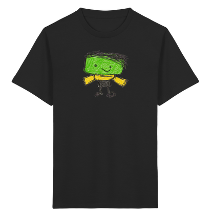 Kritzelkopf mit gelbem Schal - Kinder Bio T-Shirt Vorderseite