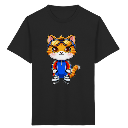 Kinder-T-Shirt mit Katze auf Schlittschuhen