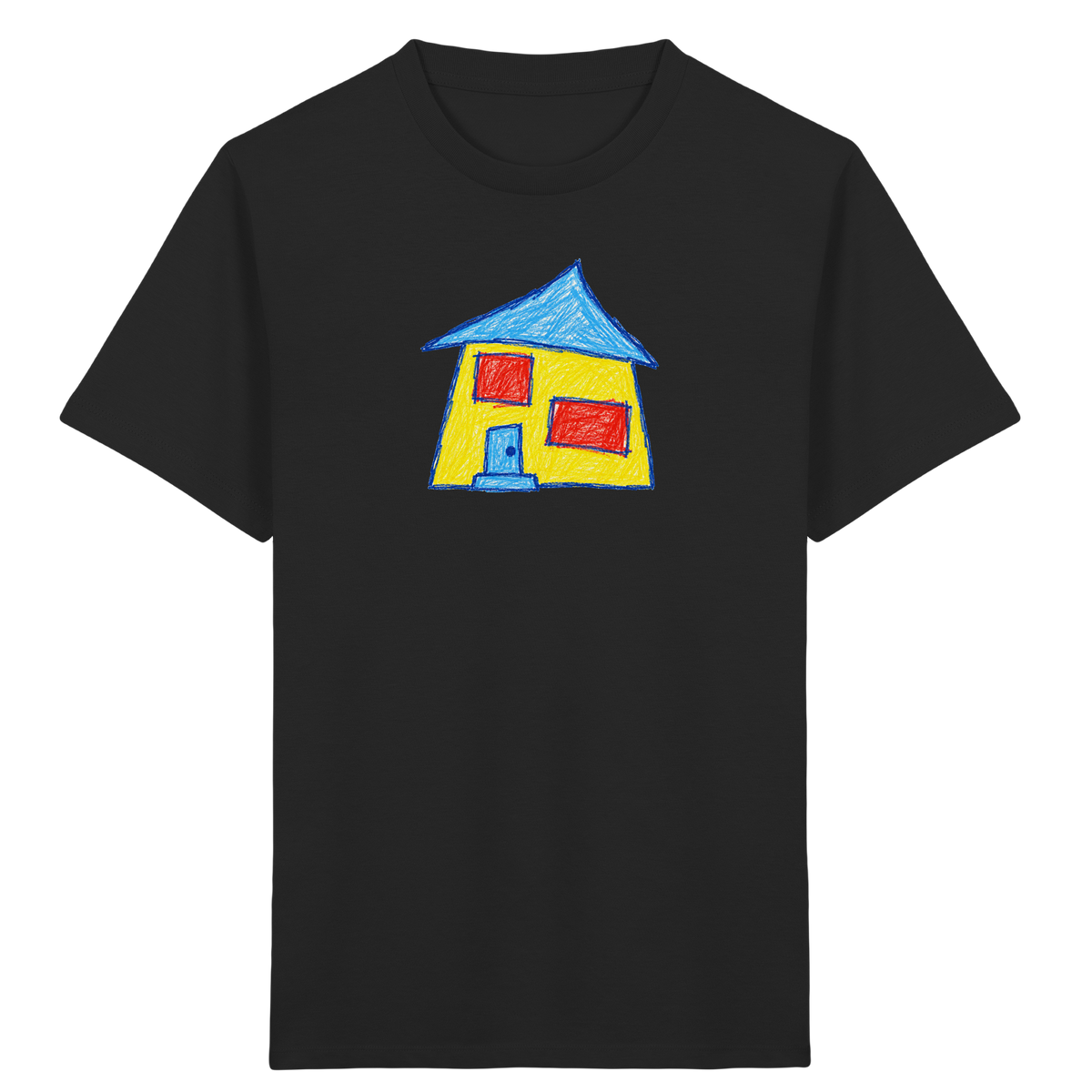 Gelbes Haus mit Doppelfenstern - Kinder Bio T-Shirt Vorderseite