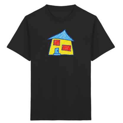 Gelbes Haus mit Doppelfenstern - Kinder Bio T-Shirt Vorderseite