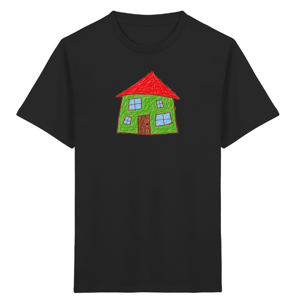 Grünes Haus mit vier Fenstern - Kinder Bio T-Shirt Vorderseite