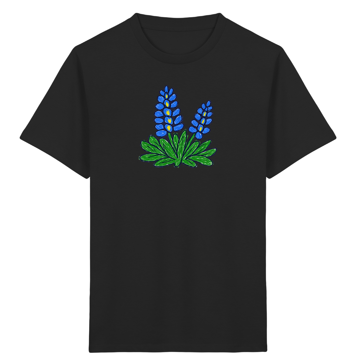 Blaue Kritzel-Lupine für Kinder - Kinder Bio T-Shirt Vorderseite