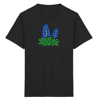 Blaue Kritzel-Lupine für Kinder - Kinder Bio T-Shirt Vorderseite