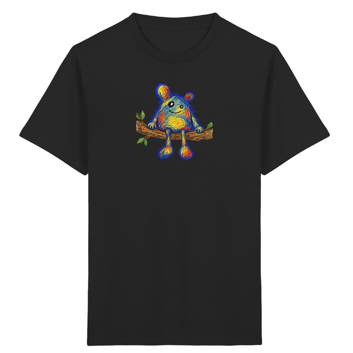 Astsitzer Kritzelmonster auf Ast - Kinder Bio T-Shirt Vorderseite