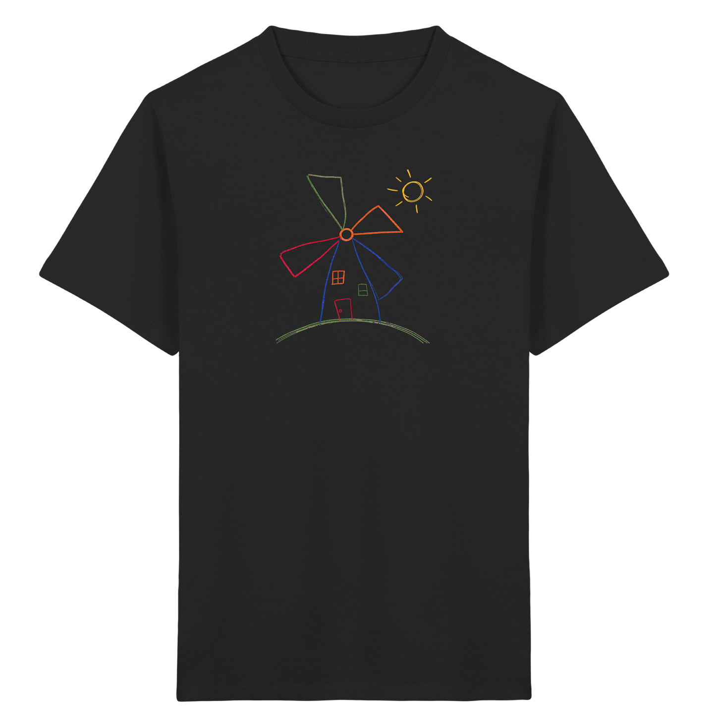 Fröhliches Kinder T-Shirt bunte Windmühle - Kinder Bio T-Shirt