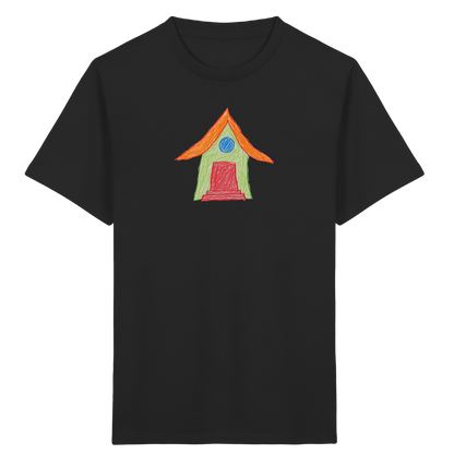 Grünes Haus mit Dachüberhang - Kinder Bio T-Shirt Vorderseite