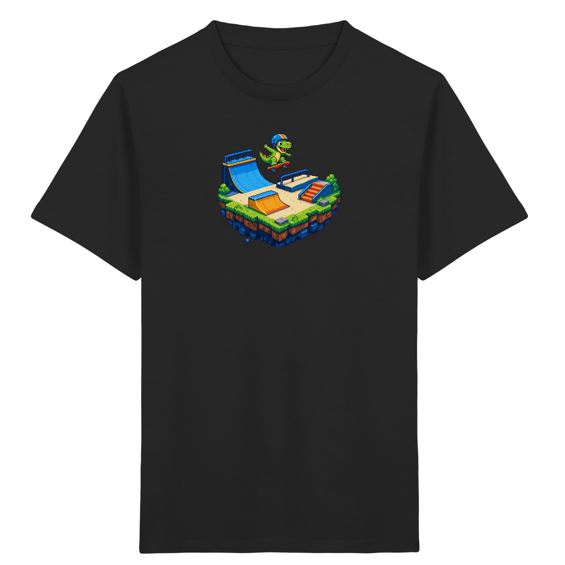 Cooles Skater Dinosaurier Pixel Shirt - Kinder Bio T-Shirt