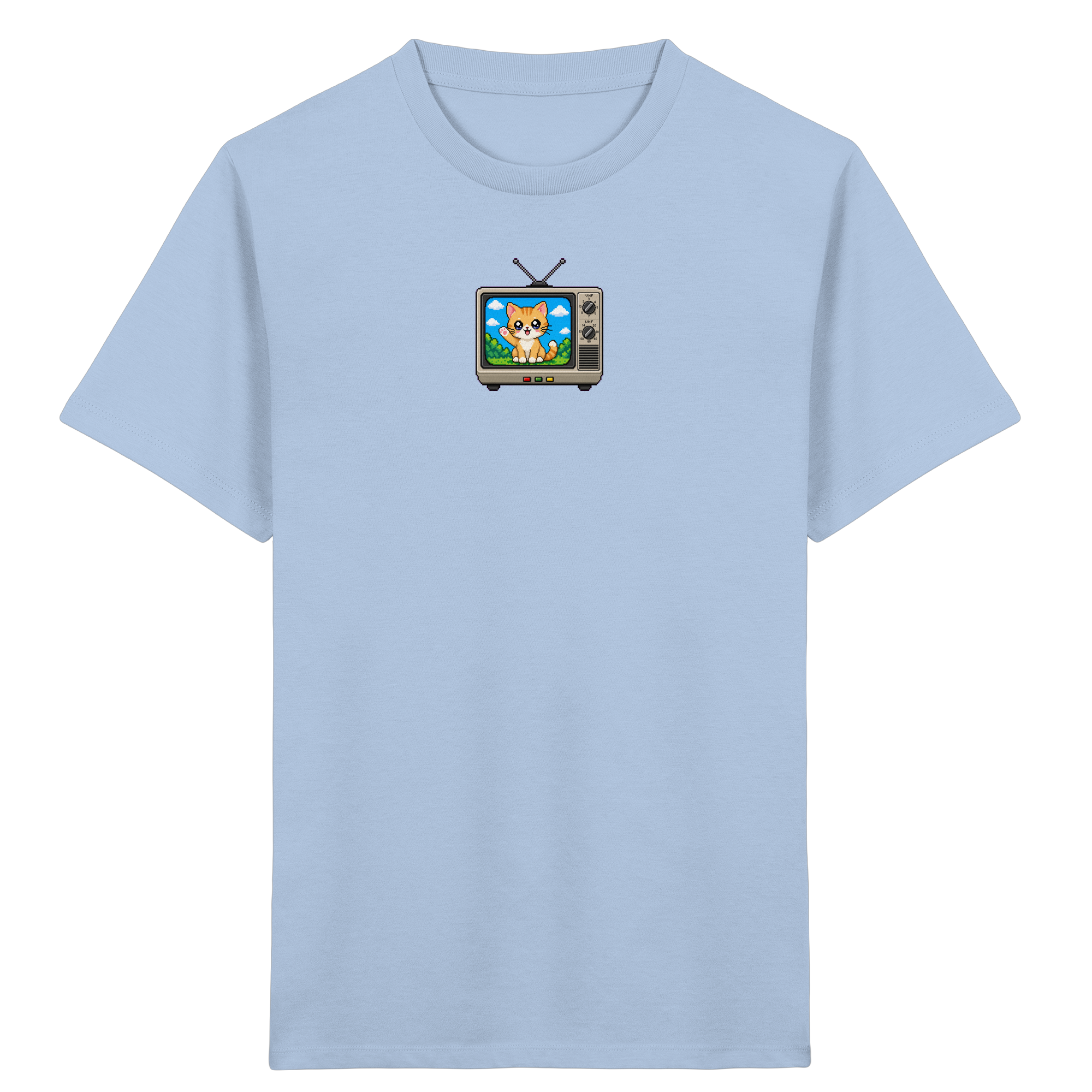 Kinder-T-Shirt mit Pixel-Katze im Retro-Fernseher