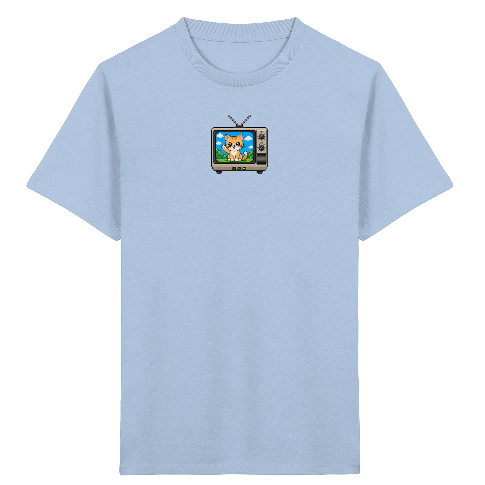 Pixel Katze im Retro Fernseher T-Shirt - Kinder Bio T-Shirt