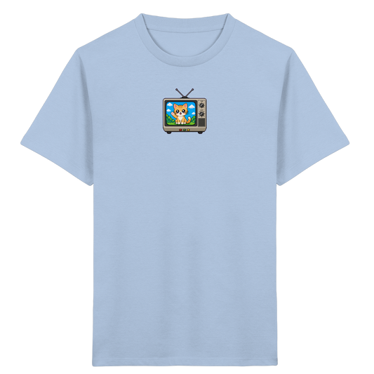 Pixel Katze im Retro Fernseher T-Shirt - Kinder Bio T-Shirt