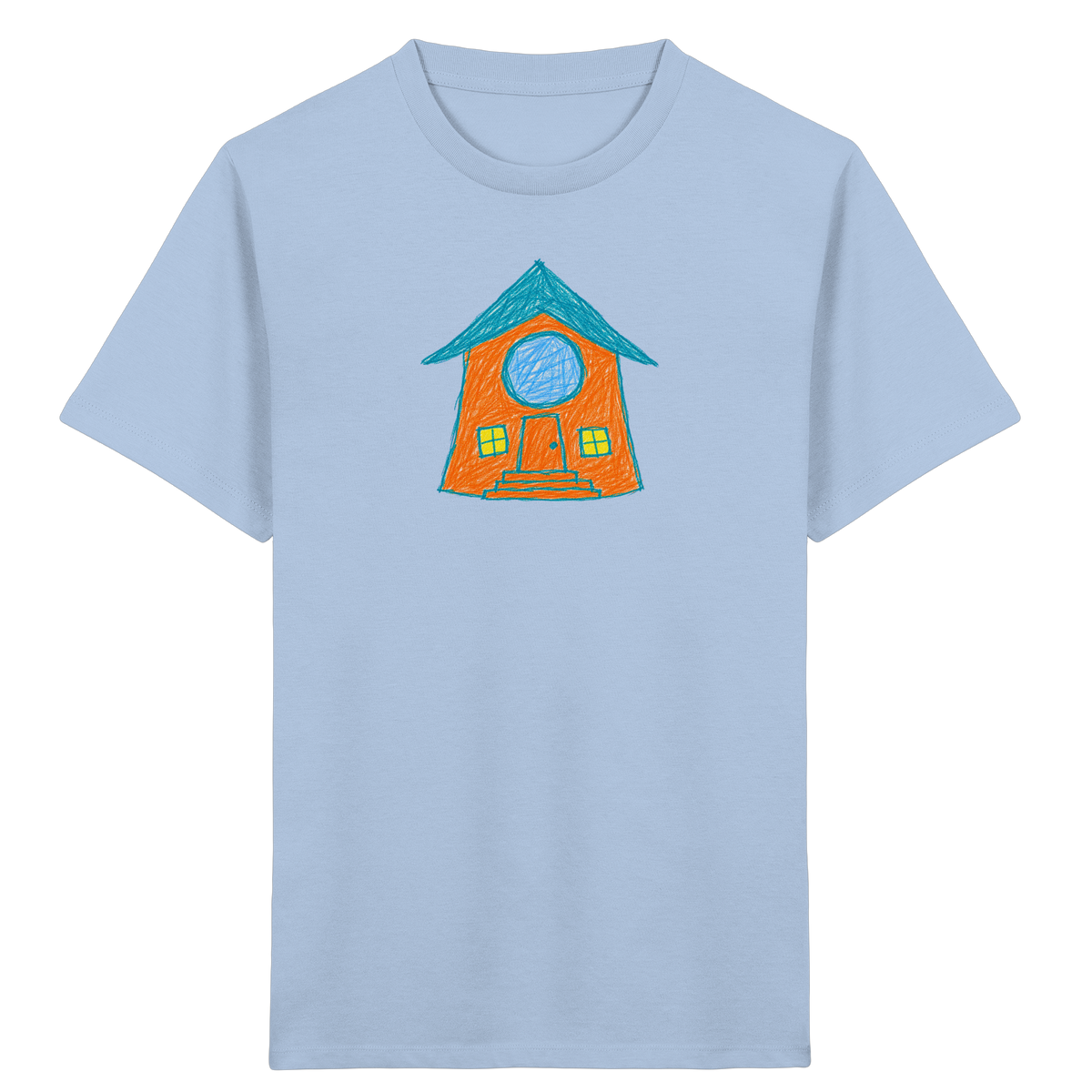 Orangefarbenes Rundfensterhaus für Kinder - Kinder Bio T-Shirt