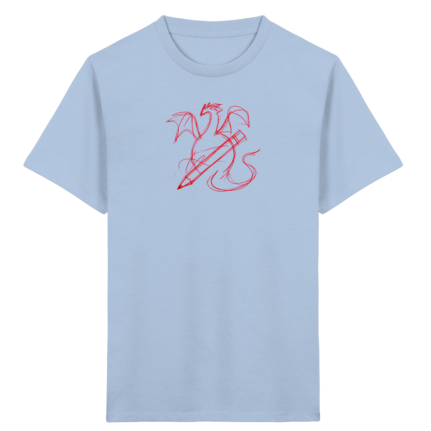 Ziegelroter Krakeldrache mit Bleistift - Kinder Bio T-Shirt